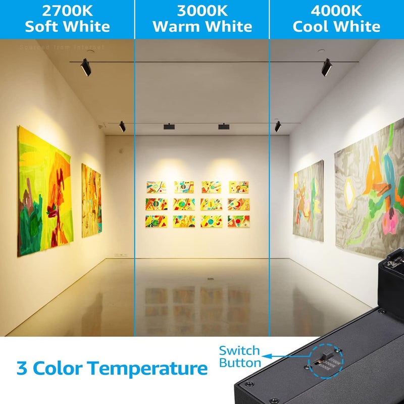 LEONLITE رؤوس إضاءة LED قابلة للتعتيم 24 واط 3CCT، لسكك H، 100-277 فولت، مدرجة من ETL، 2700K/3000K/4000K، CRI90، 1300LM، مصابيح سقف خالية من الوميض للفن، باللون الأسود، عبوة من 2 - Image 2